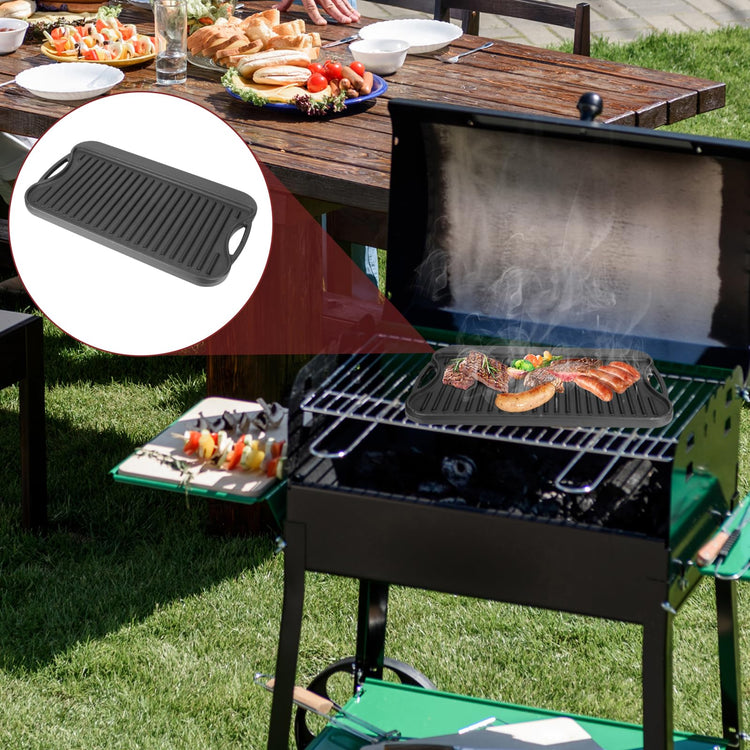 17" x 10" Reversible Cast Iron Griddle Pan for 2 Burner Gas Stoves