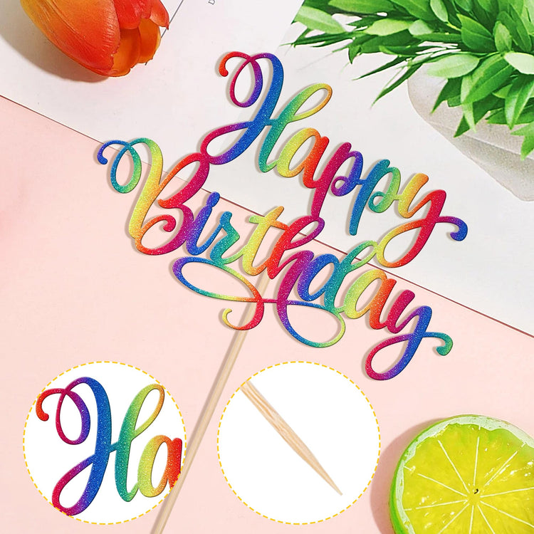 1 PCS Happy Birthday Cake Topper Glitter Happy Birthday Cake Pick for Celebrating Happy Birthday Anniversary Party Cake Decorations Supplies Colorful