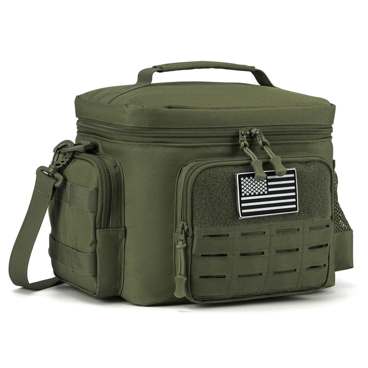 Tactical Lunch Bag for Mens Military Heavy Duty Lunch Box Work Leakproof Insulated Durable Thermal Cooler Bag for Adult Meal for Office Camping Picnic Pail MOLLE Webbing Army Green