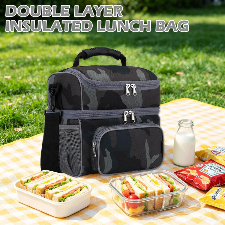 Double Layer Cooler Insulated Lunch Bag Adult Lunch Box Large Tote Bag for Men (2 Count)