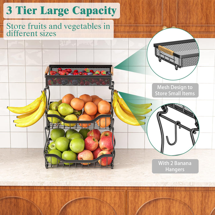 3 Tier Countertop Fruit Mesh Basket for Kitchen