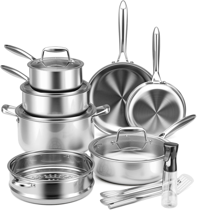 Stainless Steel Cookware Set Pots And Pans Set with Steamer Basket