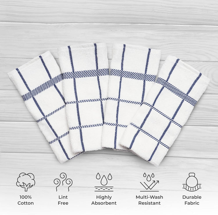 100% Cotton Terry Dish Towels, 4 Pack Checks, 16 x26 Inches, Super Soft and Absorbent Kitchen Towels, Perfect for Kitchen Cleaning and Dish Washing | Navy Blue - Nestoria