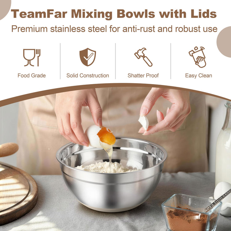 Mixing Bowls Stainless Steel Salad Bowls with Lids (6 Count)