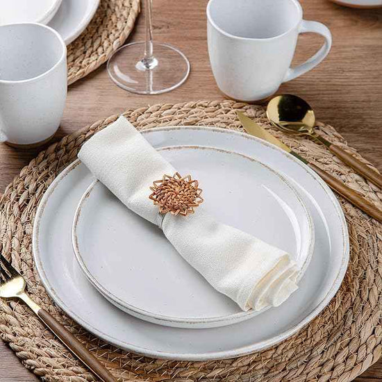 AmorArc Dinnerware Sets for 6, 18 Pieces Stoneware Plates and Bowls Set with Handbrush Rim, Scratch Resistant Dishes Set, Dishwasher & Microwave Safe, White