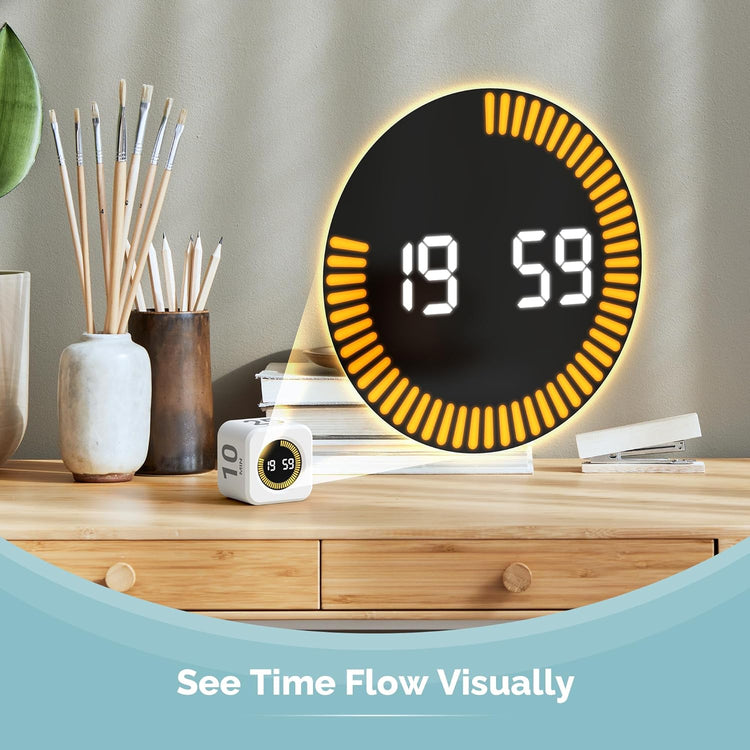 KADAMS Pomodoro Cube Timer Productivity Visual Timer - 5/10/25/50 Min Rotating Countdown, Customize Countup Silent Mode- for Work Study Cook Workout Kitchen Back to School Classroom (White)