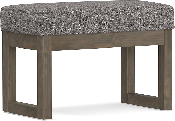 SIMPLIHOME Milltown Small Ottoman Bench - 27 inch Wide Upholstered Tweed Look Fabric Rectangle Footstool Ottoman in Pebble Grey, Contemporary Bench for Bedroom with Cushioned Seat, Assembled