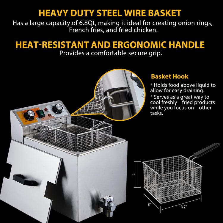 14 Qt. Electric Countertop Commercial Deep Fryer with 6.8 Qt. Basket