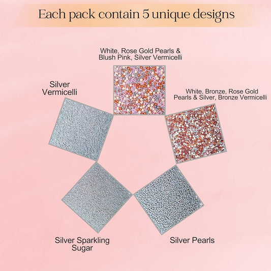 Confect Edible Cake Sprinkles Mix – Silver, Bronze & White Pearls, Silver Jimmies, Sparkling Sugar – Dessert Toppings for Cakes, Cupcakes, Cookies & Baking Decoration | Vegan, Gluten-Free, Nut-Free, Soy-Free, Dairy-Free, Palm Oil-Free- 5 Oz