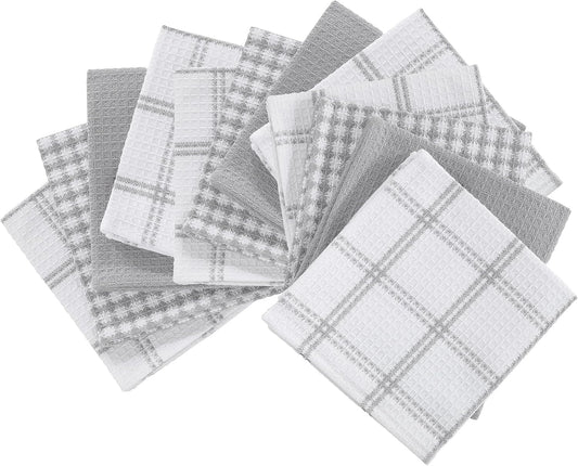 T-fal Premium Waffle Dish Cloths: Highly Absorbent, Super Soft Long Lasting - 100% Cotton, 12"x13" Towel for Cleaning & Drying, (12-Pack), Gray - Nestoria