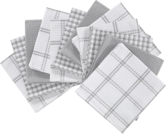 T-fal Premium Waffle Dish Cloths: Highly Absorbent, Super Soft Long Lasting - 100% Cotton, 12"x13" Towel for Cleaning & Drying, (12-Pack), Gray - Nestoria