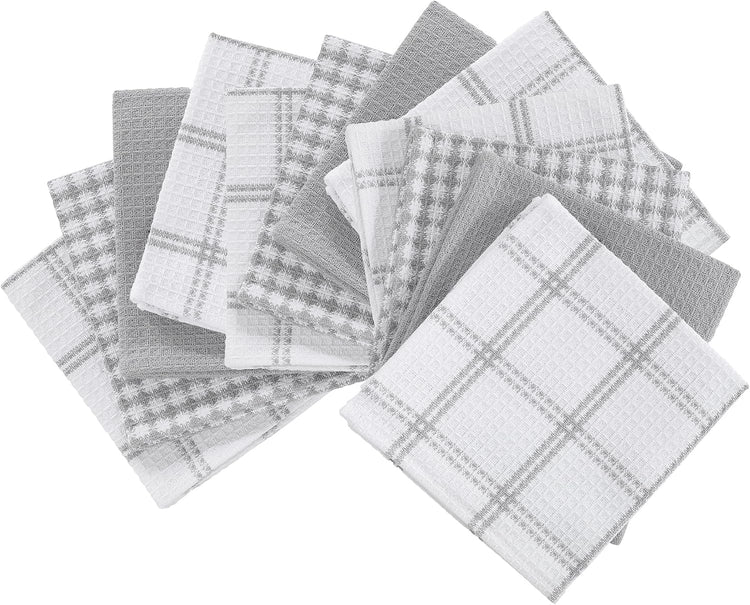 T-fal Premium Waffle Dish Cloths: Highly Absorbent, Super Soft Long Lasting - 100% Cotton, 12"x13" Towel for Cleaning & Drying, (12-Pack), Gray - Nestoria