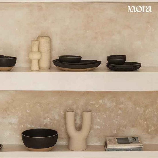 MORA Jumbo and Large Serving Dishes Set of 2, 13 inch and 12 inch Ceramic Pottery Oval Platters - Microwave, Oven and Dishwasher Safe - Liquorice