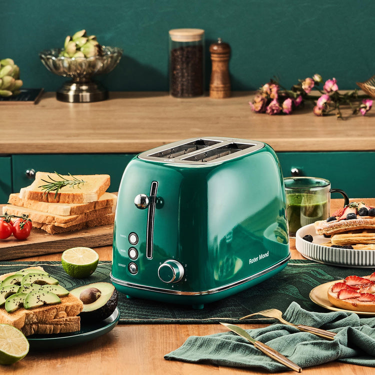 2 Slice Toaster Retro Stainless Steel with Bagel