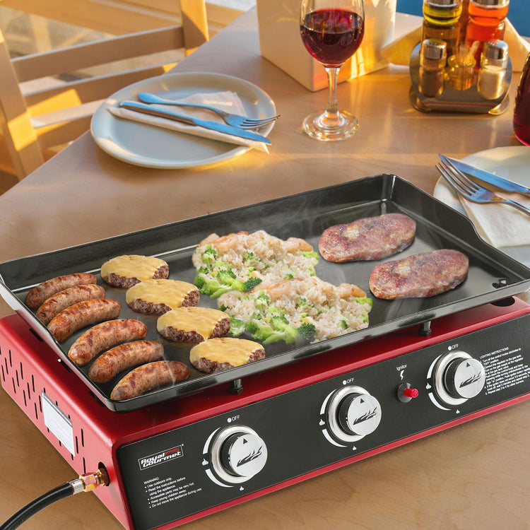 PD1301R 3 Burner Tabletop Propane Gas Griddle with Cover
