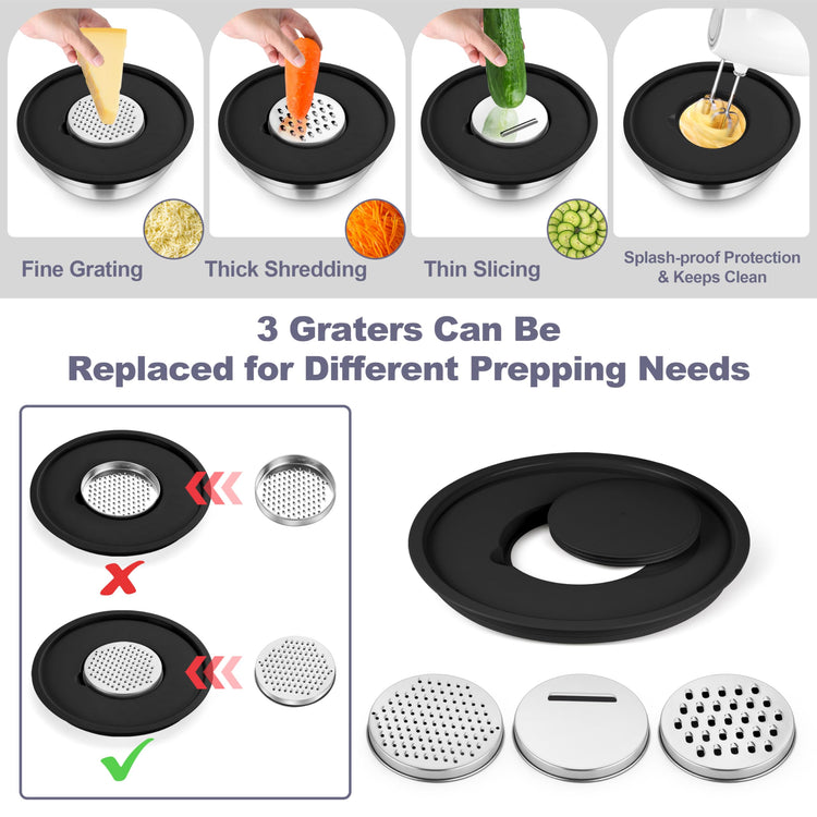 Mixing Bowls Stainless Steel Salad Bowl with Lid & Graters (6 Count)