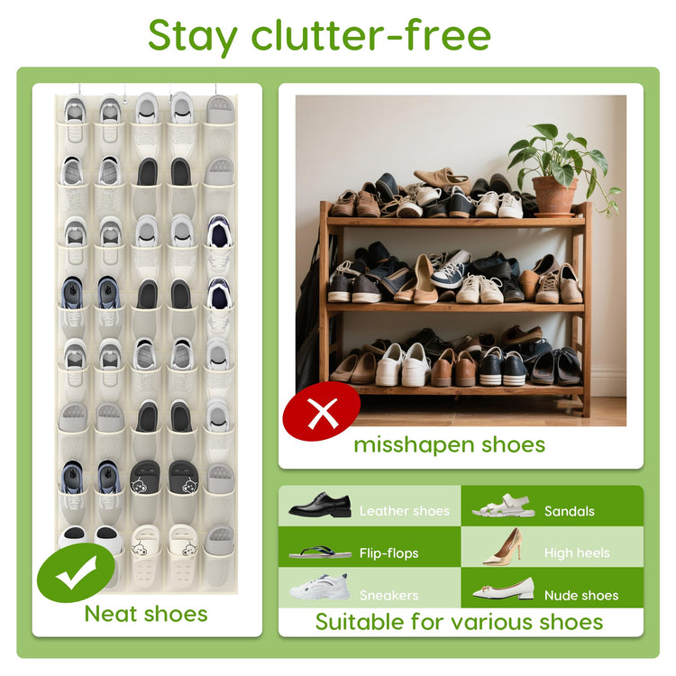 Over the Door Shoe Organizer with 40 Large Breathable Mesh Pockets