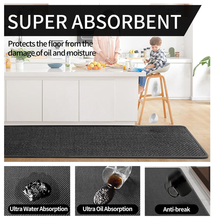 Extra Long Kitchen Runner Rugs Kitchen Mat Non Slip Black 17"x95" (14.397 Sq Ft)