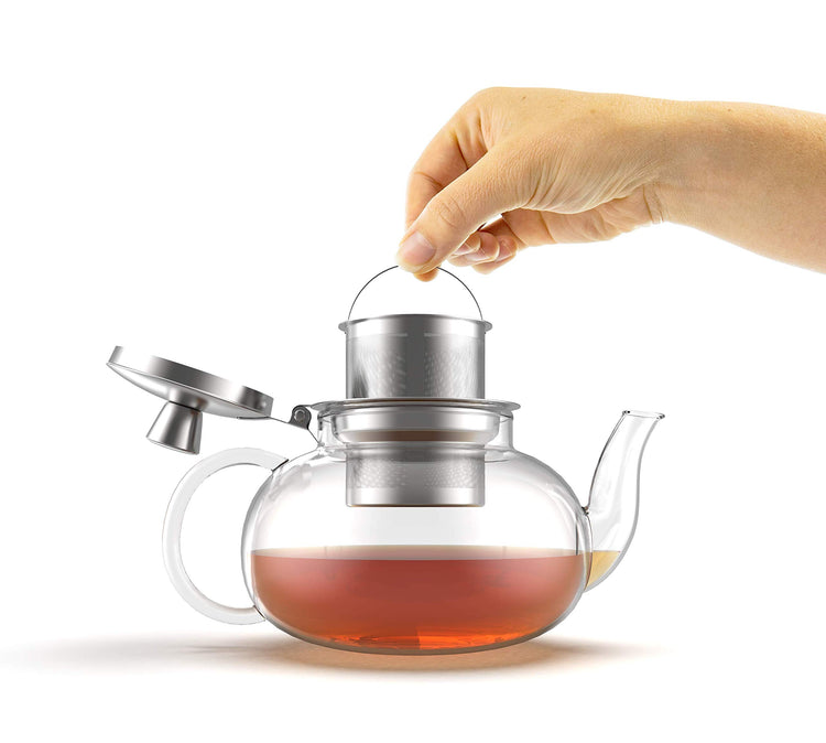 Glass Teapot Stovetop Compatible Kettle with Stainless Steel Removable Infuser