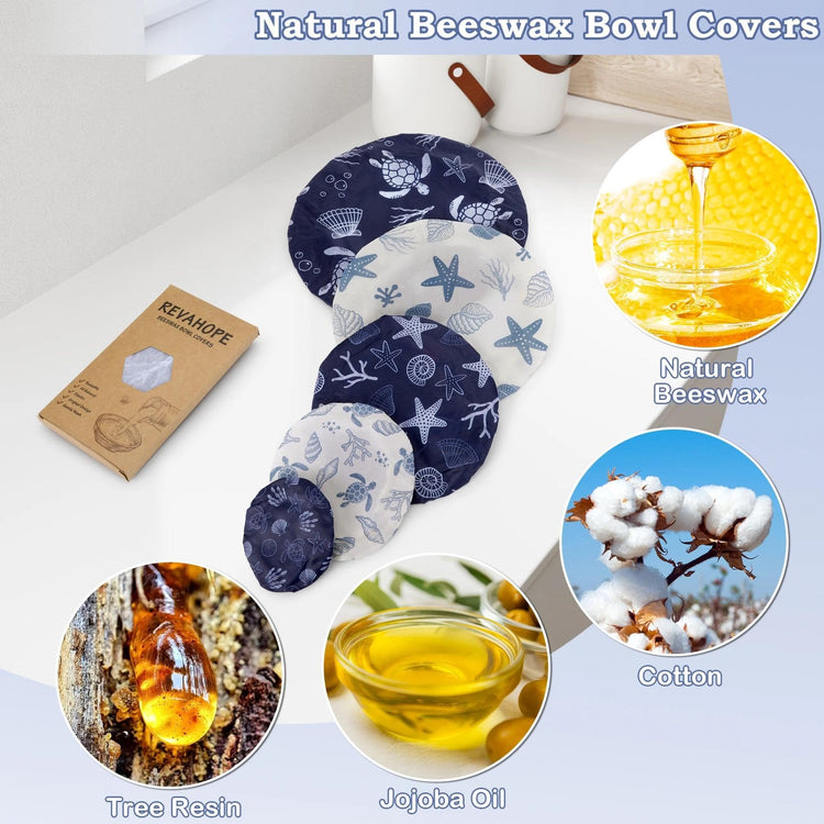 5Pcs Reusable Beeswax Elastic Bowl Covers for Bread Proofing and Food Cover (5 Count)