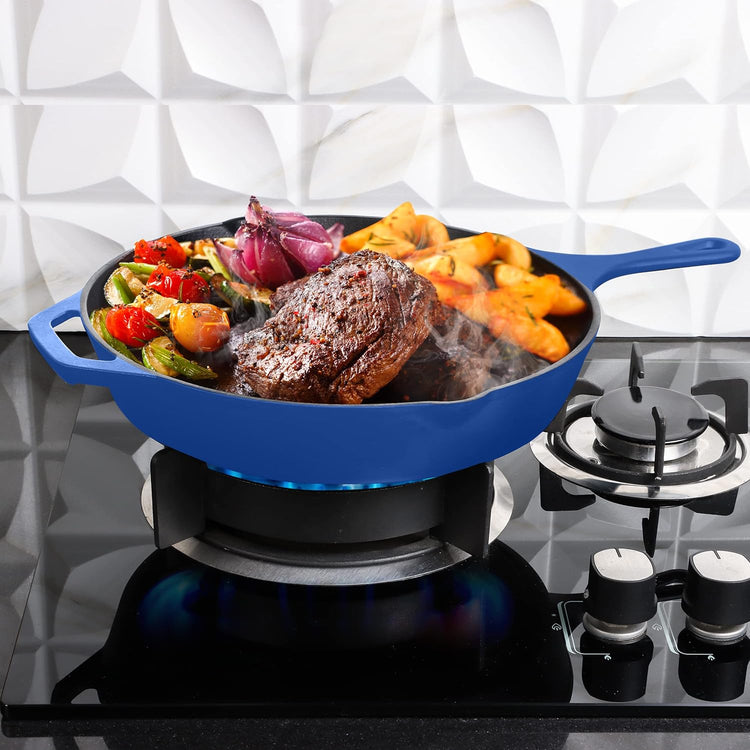 Utopia Kitchen Pre Seasoned Chefs Pan Cast Iron Skillet Frying Safe Grill Cookware for indoor & Outdoor Use (Blue, 10.25 Inch (Pack of 1)) - Nestoria