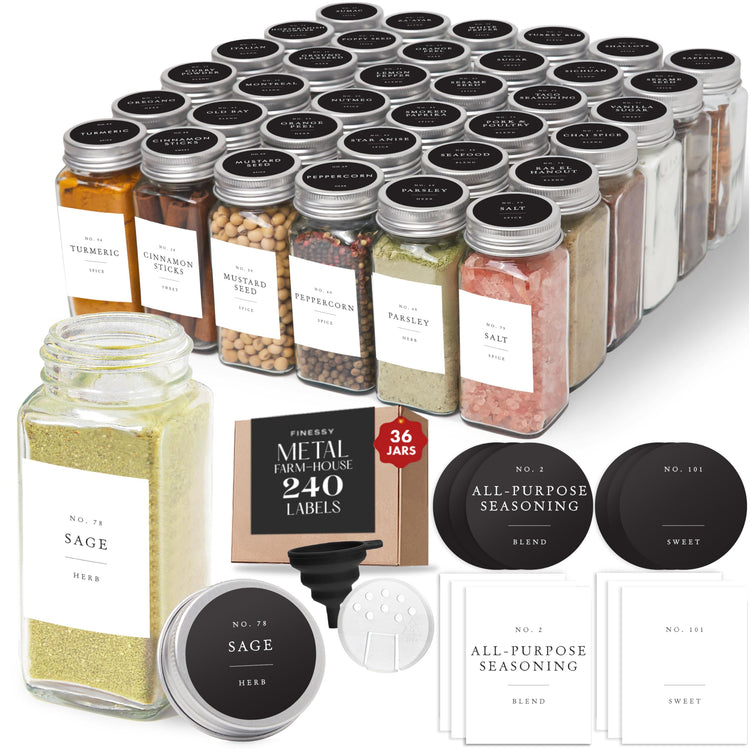 Thick Glass Spice Jars With Metal Lids And Labels (36 Count)