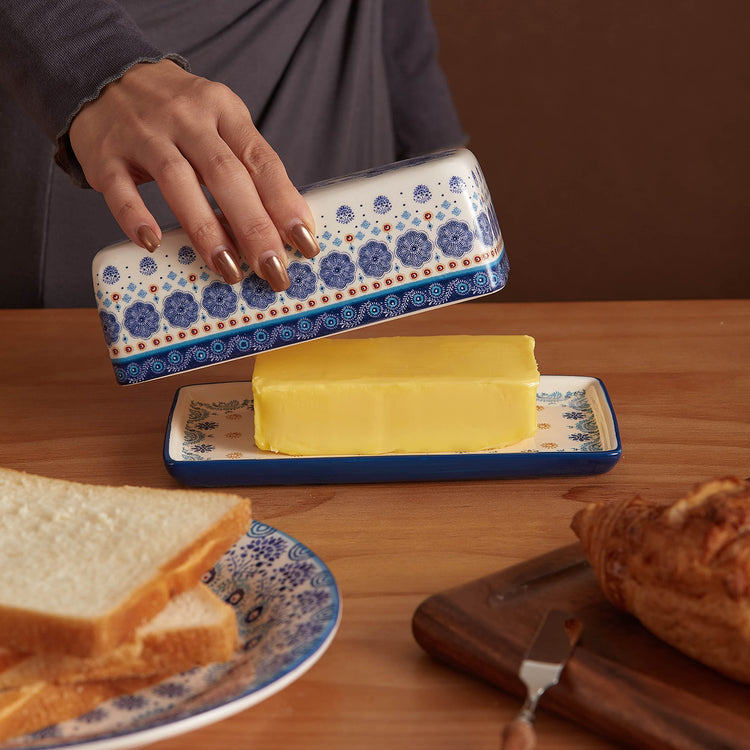 Blue Talavera Ceramic Butter Dish with Lid