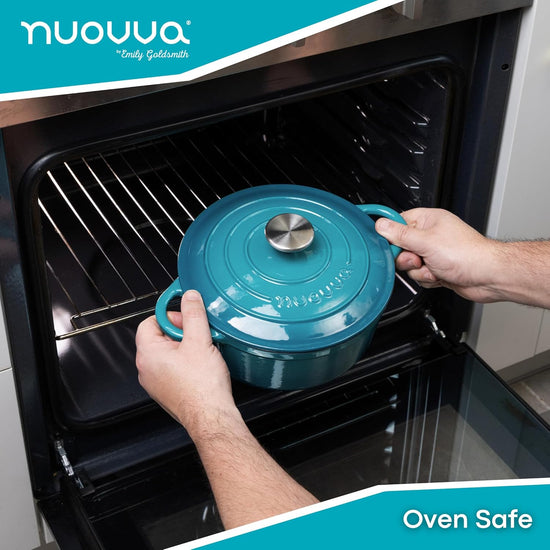 Cast Iron Dutch Oven with Lid – Non-Stick Ovenproof Enamelled Casserole Pot – Sturdy Dutch Oven Cookware – Teal, 5-Quart, 24cm – by Nuovva - Nestoria