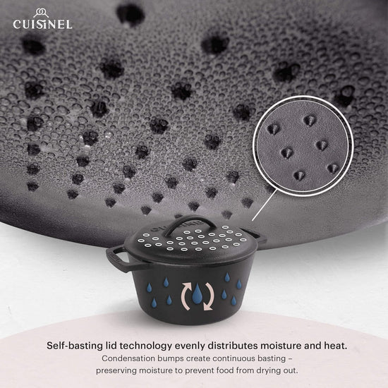 Cuisinel Cast Iron Dutch Oven - 3-Quart Deep Pot + Lid + Pan Scraper + Handle Covers - Large Pre-Seasoned Cooker for Baking Bread, Soup, Frying - Indoor/Outdoor Kitchen, Camping, Fire, BBQ Cookware - Nestoria