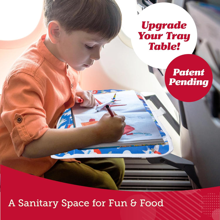 Lusso Gear Airplane Tray Table Cover with Pockets for Toddlers & Kids - Airplanes Pattern - Foldable & Rollable Lap Desk with Carabiner Clip - Toddler Travel Essentials & Plane Activities