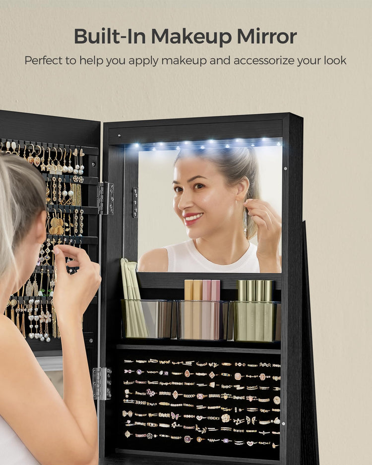 6 LEDs Mirror Jewelry Cabinet Organizer