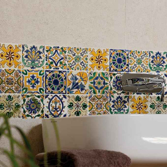 DYARI Set of 9 Decorative Ceramic Tiles – Hand Painted Indoor & Outdoor – Artisan Top Kitchen – Mediterranean Decorative 4x4 / One Tile Durable Colorful (Mediterranean, Sample (1 Tile 4x4))