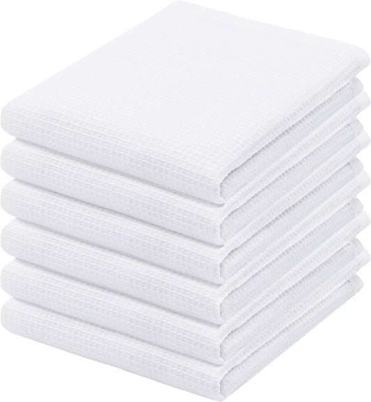 PurpleEssences Waffle Weave Kitchen Towel, 100% Cotton - 15 x 25 Inches, with Hanging Loop Ultra Soft Absorbent Quick Drying Dish Cloth, Tea and Hand Towels, 6 Pack - Spring Summer - White - Nestoria