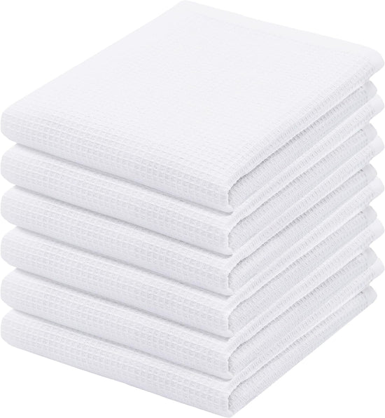 PurpleEssences Waffle Weave Kitchen Towel, 100% Cotton - 15 x 25 Inches, with Hanging Loop Ultra Soft Absorbent Quick Drying Dish Cloth, Tea and Hand Towels, 6 Pack - Spring Summer - White - Nestoria