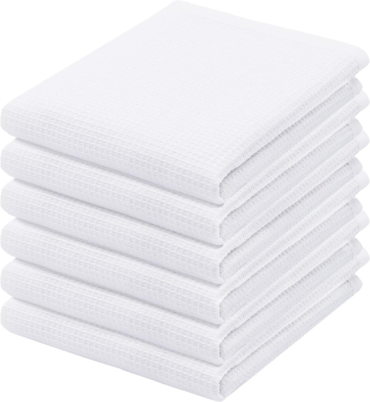 PurpleEssences Waffle Weave Kitchen Towel, 100% Cotton - 15 x 25 Inches, with Hanging Loop Ultra Soft Absorbent Quick Drying Dish Cloth, Tea and Hand Towels, 6 Pack - Spring Summer - White - Nestoria