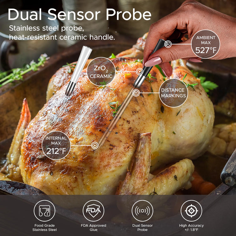 750ft Wireless Meat Thermometer Long Range for Smoker