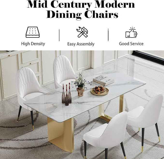 AF ARTISAN FURNITURE White Dining Chairs Set of 2 with High Backs Mid Century Modern Kitchen Dining Room Chairs PU Faux Leather Upholstered Large Padded Accent Chair with Legs