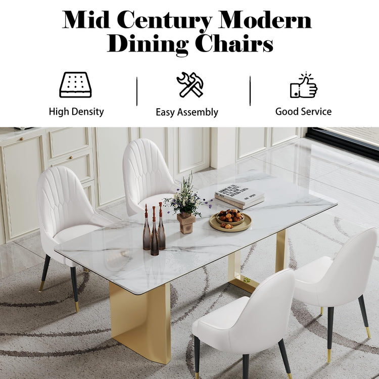 White Dining Chairs Set of 2 with High Backs Mid Century Modern Kitchen Dining Room Chairs PU Faux Leather Upholstered Large Padded Accent Chair with Legs (2 Count)