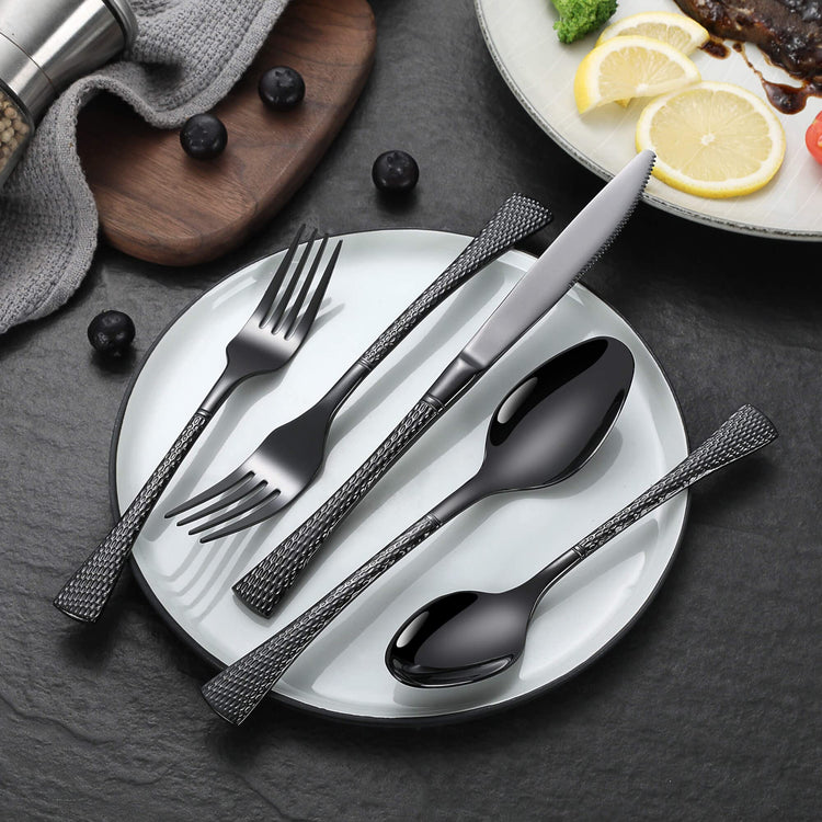 Hammered Black Silverware Set (20 Count)