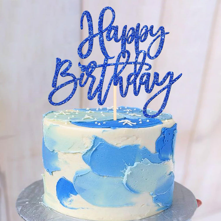 1 PCS Glitter Happy Birthday Cake Topper for Celebrating Anniversary Theme Party Cake Decorations Supplies Dark Blue