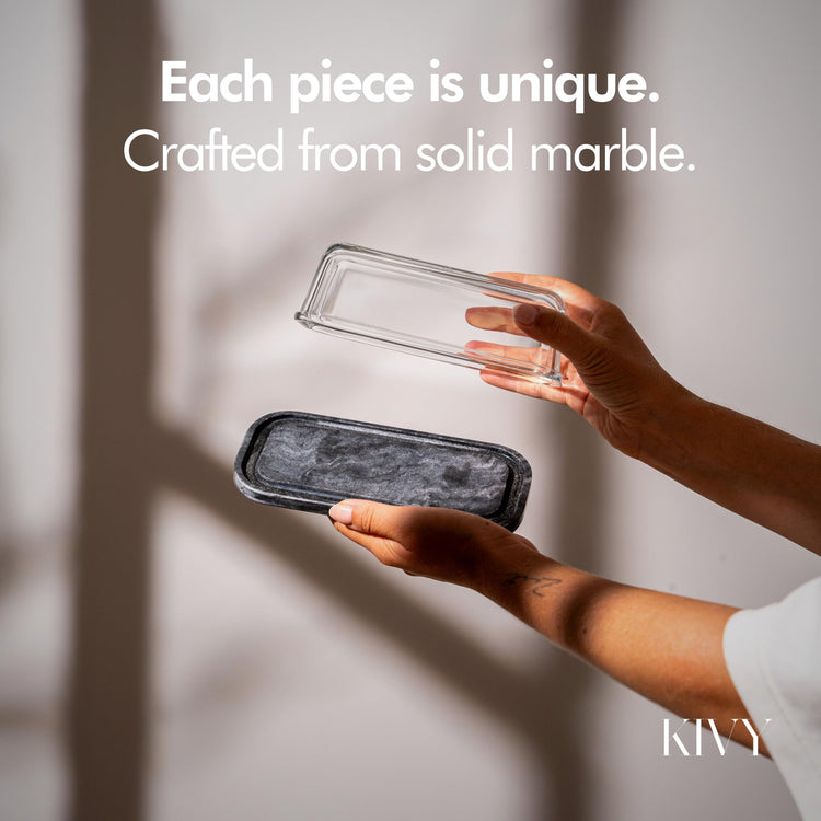 Butter Dish Black Marble & Glass