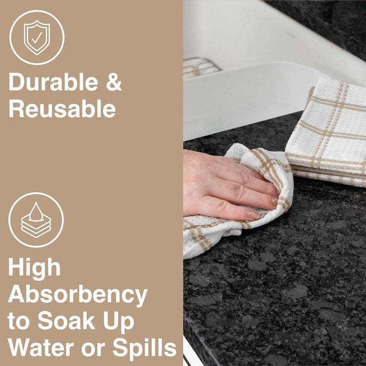 T-fal Premium Waffle Dish Cloths: Highly Absorbent, Super Soft Long Lasting - 100% Cotton, 12"x13" Towel for Cleaning & Drying, (8-Pack), Sand - Nestoria