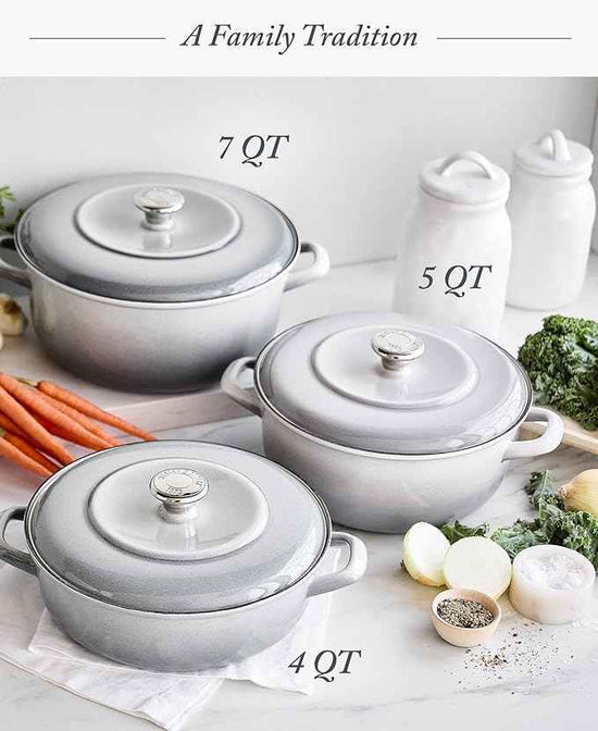 Merten & Storck 7QT Round Dutch Oven Casserole Pot with Lid, European Crafted Enameled Iron Stockpot, Induction & All Cooktops, Braising, Stews, Roasting, Slow Cooking, Sourdough, Cloud Gray