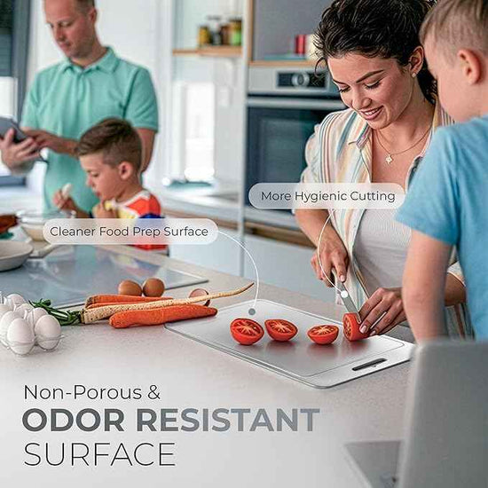 Stainless Steel Cutting Boards For Kitchen - Stainless Steel Cutting Board with Juice Grooves, Double Sided, 3 Pack Sizes, Durable and Clean Chopping Boards for Home or Professional Use