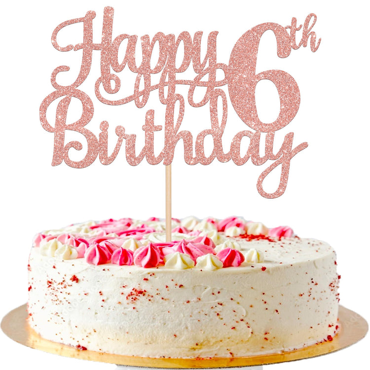 1 PCS Happy 6th Birthday Cake Topper Glitter Cheers to 6 Years Cake Pick Number 6 Fabulous Cake Decoration for 6th Birthday Party Decorations Supplies Rose Gold