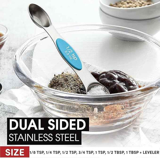 Spring Chef Stainless Steel Magnetic Measuring Spoons Set of 8 with Leveler, Nesting Teaspoon & Tablespoon Measuring Spoons for Dry and Liquid Ingredients, Kitchen Gadgets for Baking & Cooking - Teal