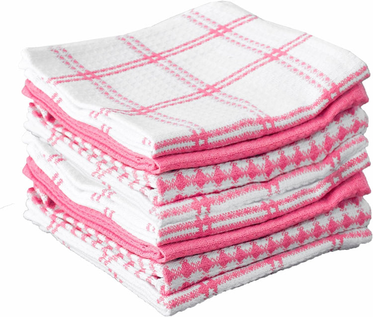 T-Fal Premium Waffle Dish Cloths: Highly Absorbent, Super Soft Long Lasting - 100% Cotton, 12"x13" Flat Waffle Dish Towel for Cleaning & Drying Dishes, (8-Pack), Pink - Nestoria