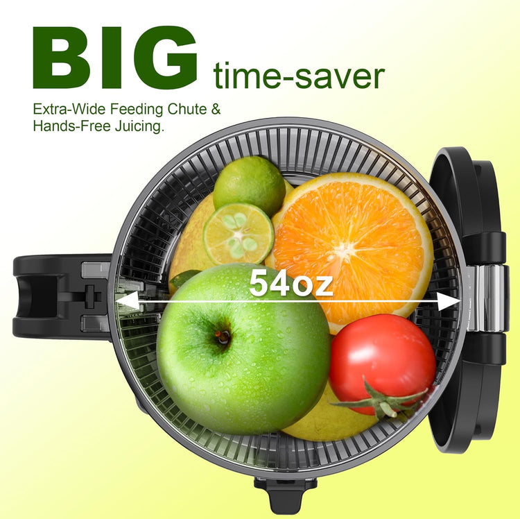 Juicer Machine,5.3" Wide Chute Cold Press Juicer,PCTG BPA-Free, 54oz Large Capacity,Stainless Steel Slow Masticating Juicer for Whole Fruits & Vegetables, Easy to Clean,High Juice Yield,Gray