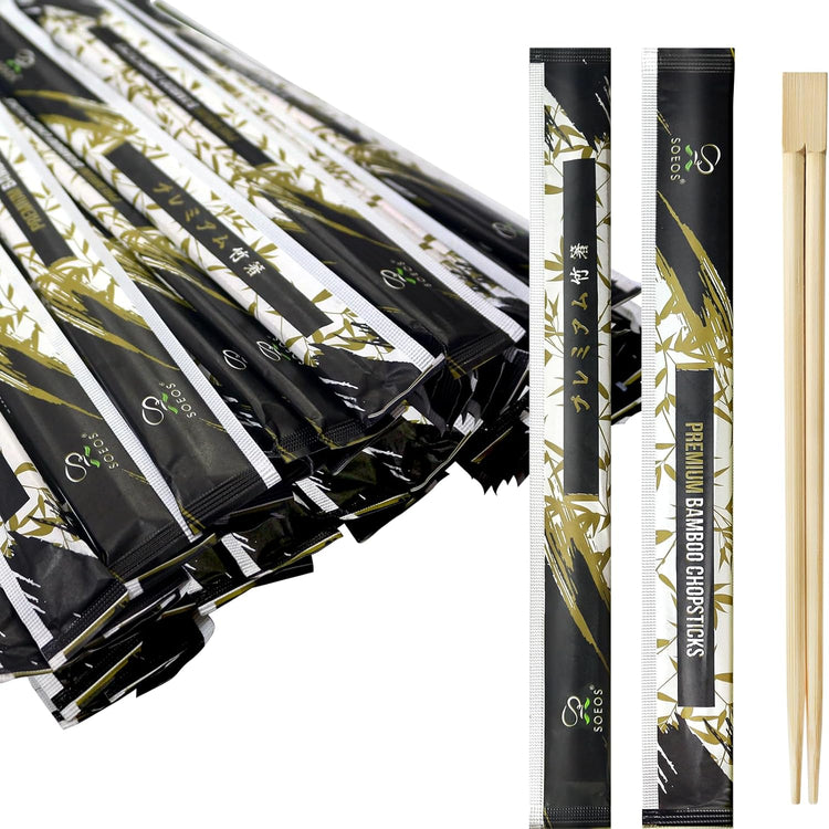 Soeos 200 Disposable Chopsticks Bulk - Natural Wooden Chopsticks & Bamboo Chopstick for Sushi, Takeout, Party - Splinter-Free, Individually Wrapped Single-Use Chopstick (Approx.200 Pairs)