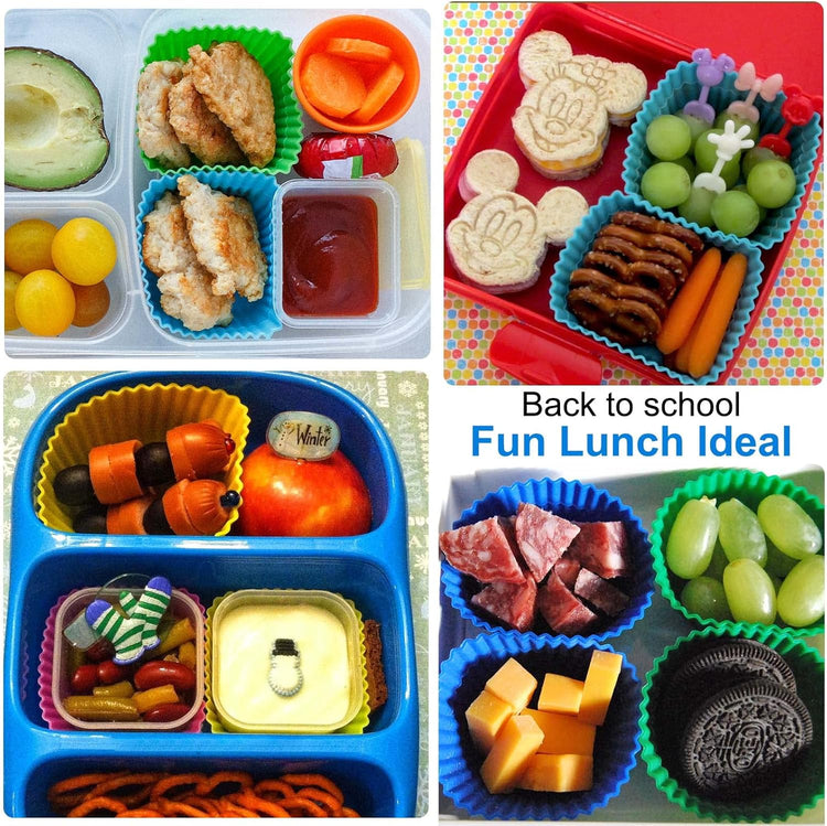 XANGNIER 40 Pcs Silicone Lunch Box Dividers,Reusable Lunch Bento Box Accessories for Kids,Lunchbox Supplies Accessories,Back to School Lunch Essentials,Silicone Cupcake Liners,Muffin Cups